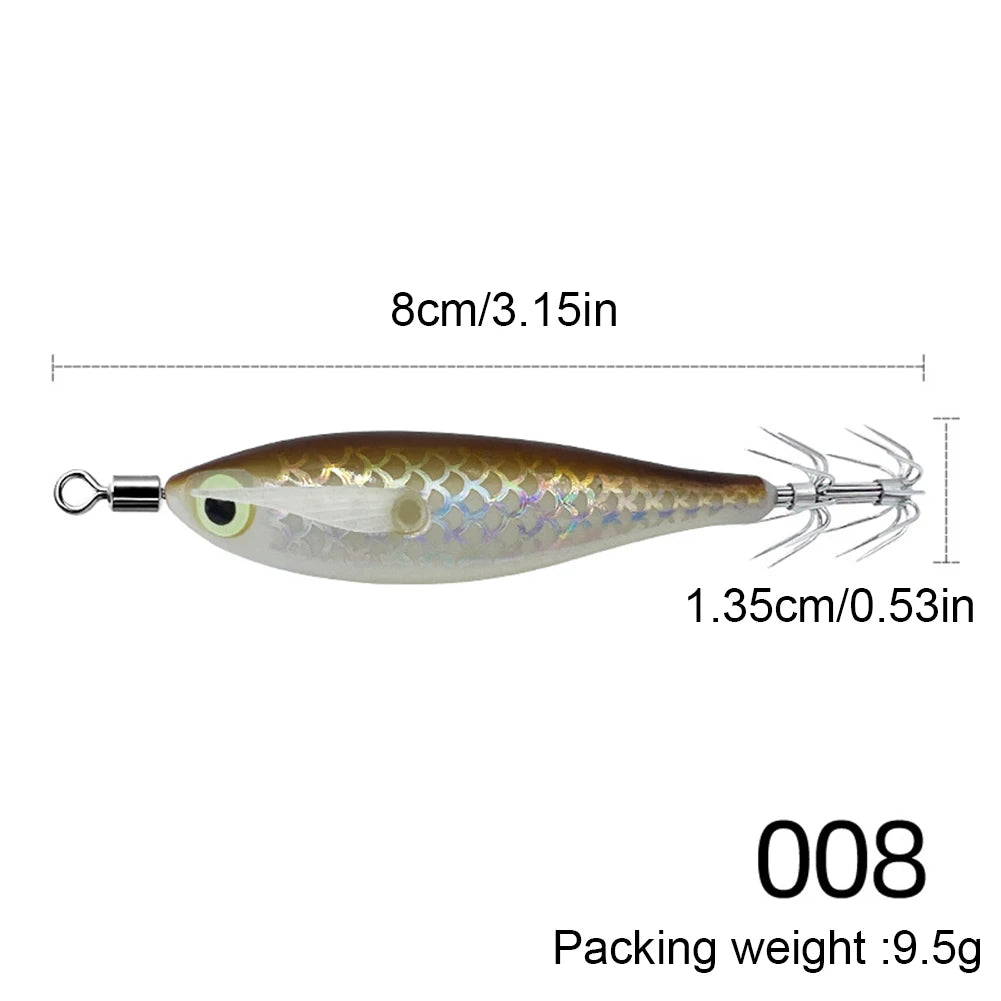 3-1Pcs Squid Jig Hook Fishing Lure Luminous 8cm 9.5g Artificial Fake Octopus Lures Wood Shrimp Cuttlefish