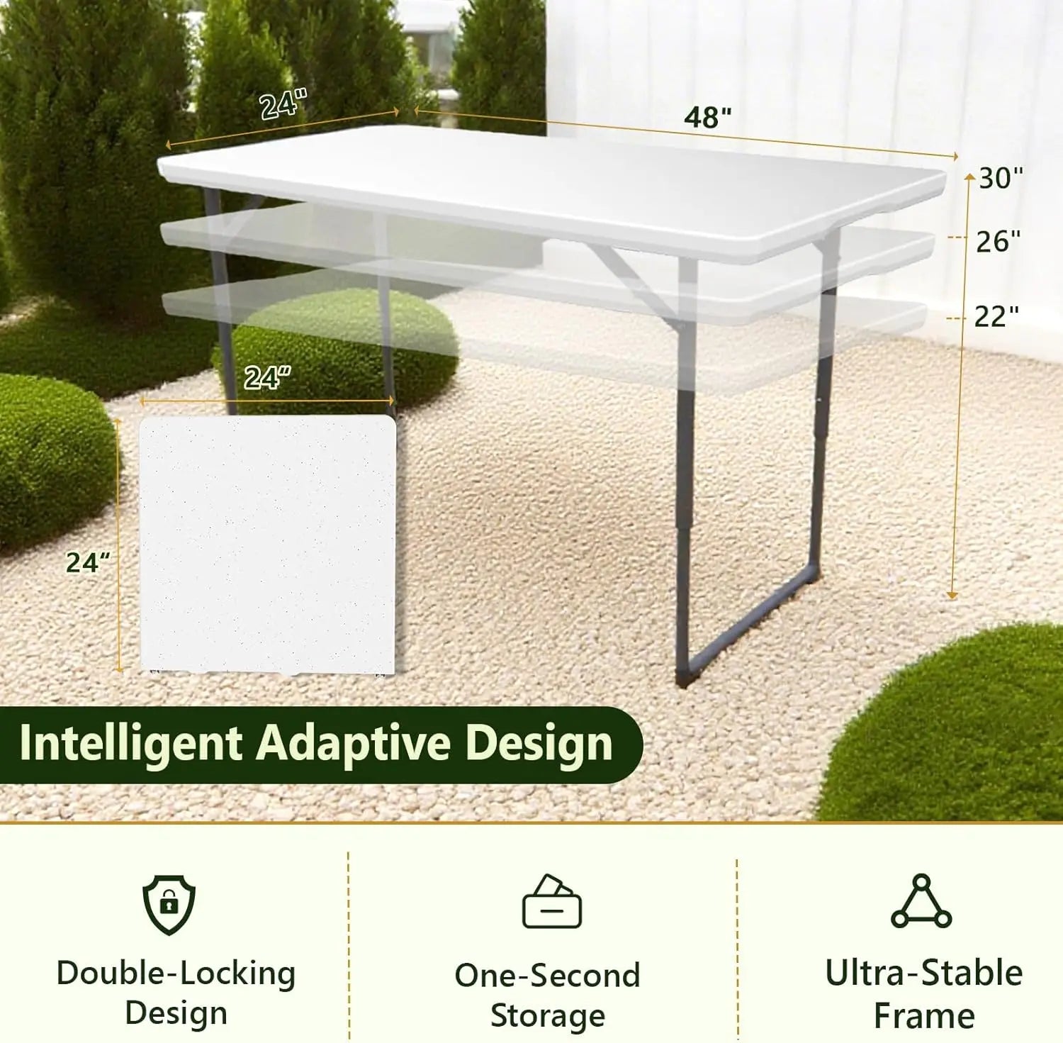 4ft Heavy Duty Folding Table with Adjustable Height, Portable for Indoor Outdoor Use