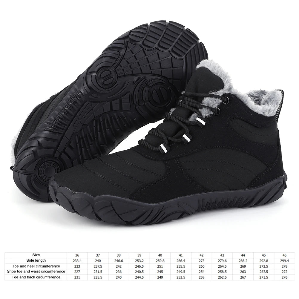 Winter Footwear Barefoot Boots Non-Slip Warm Fur Lined for Women Men