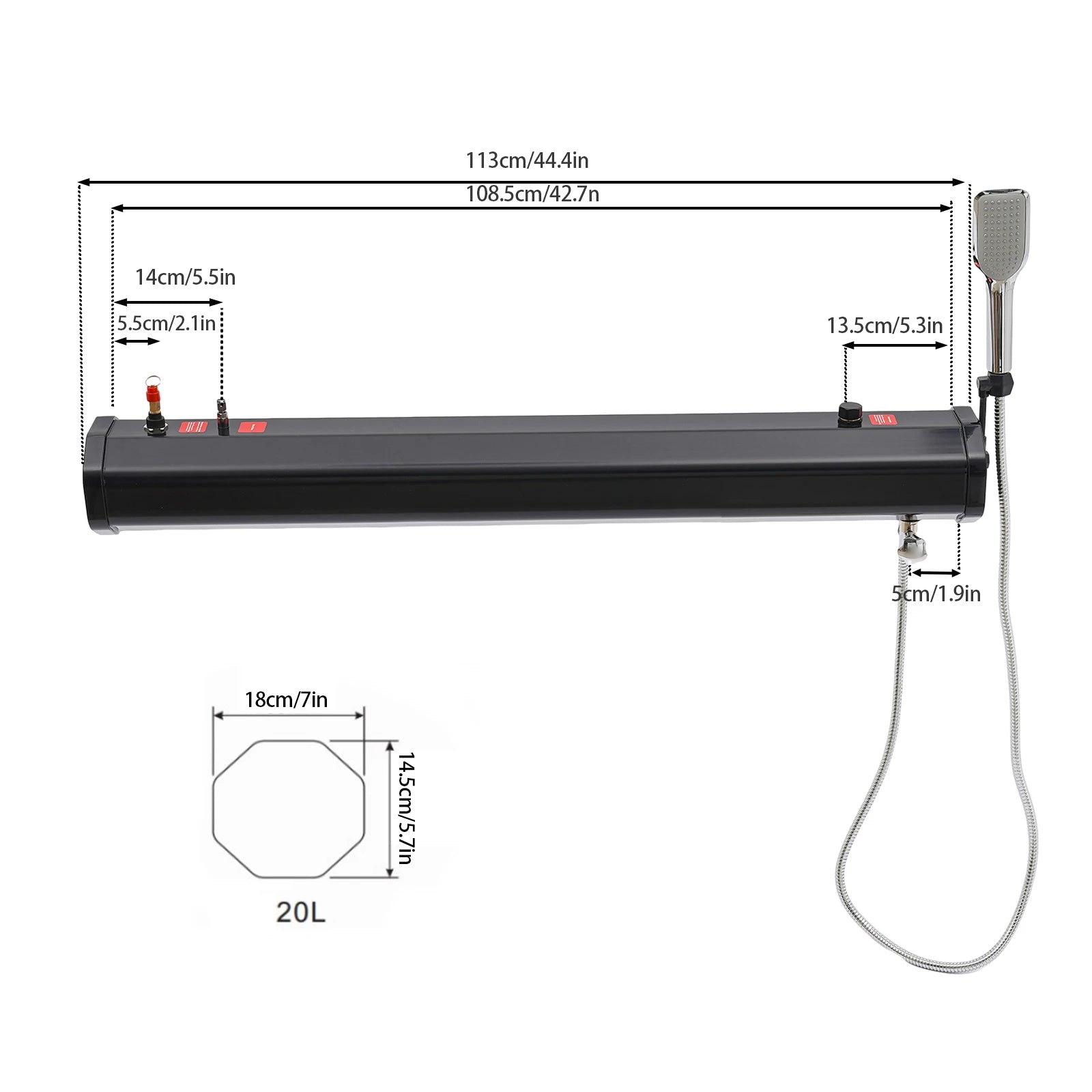 Portable Pressurized Camping Shower - 5L Water Tank with Handheld Showerhead for Outdoor Includes Storage Bag