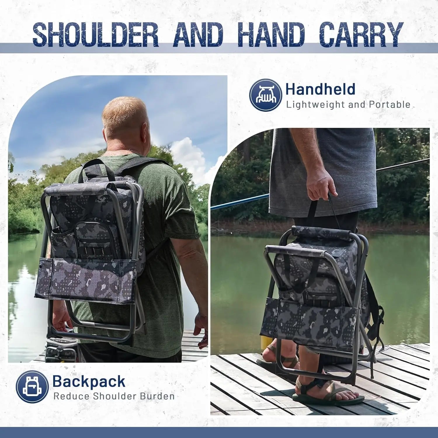 Fishing Backpack Chair with Cooler, Folding Camping Stool for Adults up to 350 lbs, Portable Lightweight for Hunting & Hiking