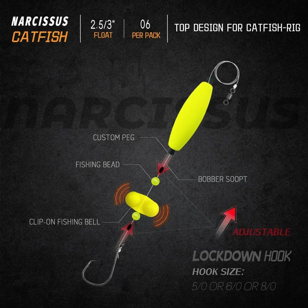 6-Rig Catfish Kit: Sinker Sliders, Pyramid Sinker, Floats, and Circle Hooks 6/0