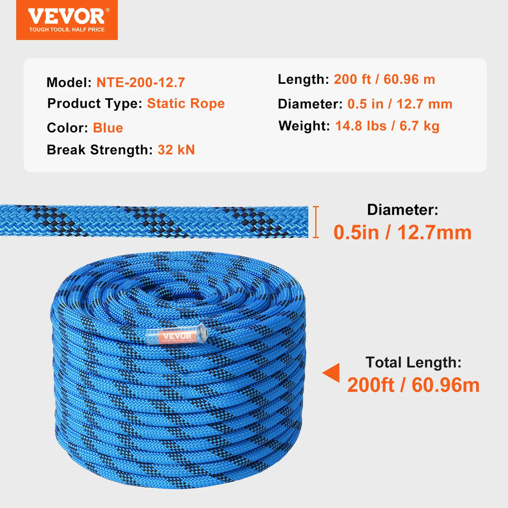 12.7mm Static Climbing Rope 125/150/200ft Outdoor Rock Climbing Rope