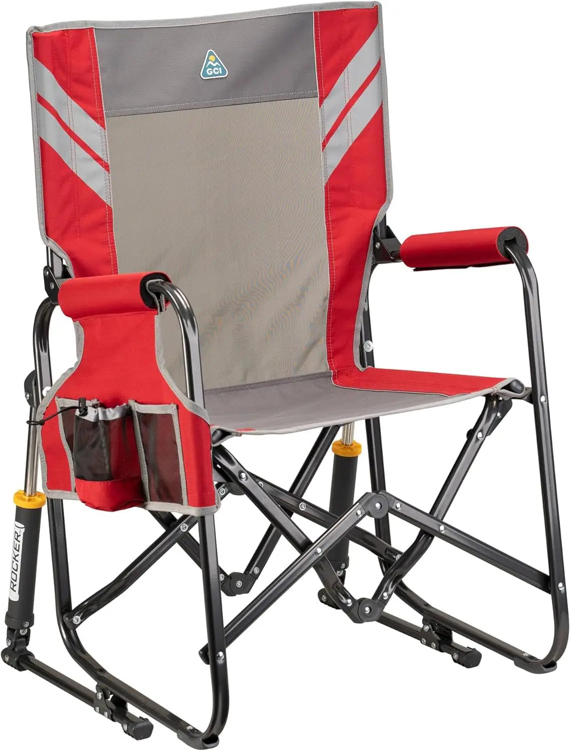 Side Table Camping Rocking Chair, Portable Folding with Armrests, Drink Holder & Comfortable Backrest