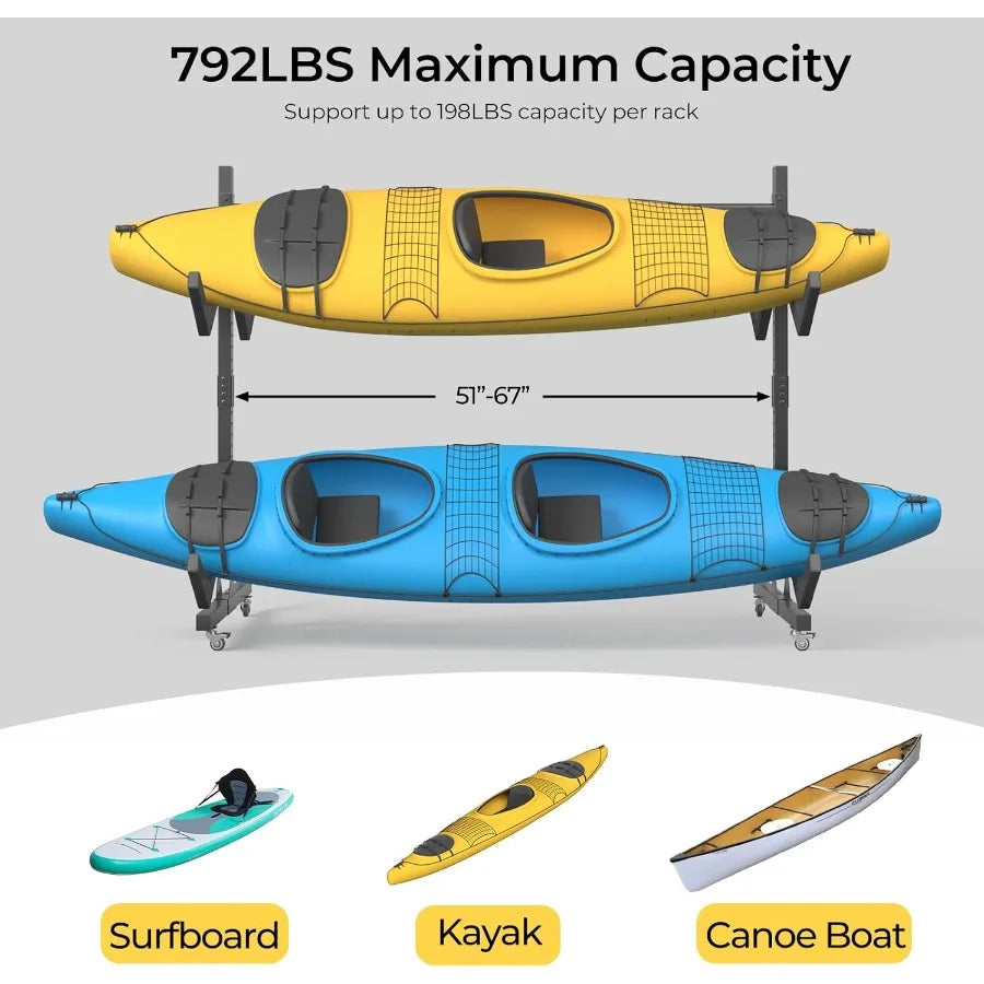 Freestanding Adjustable Kayak Storage Rack With Wheels