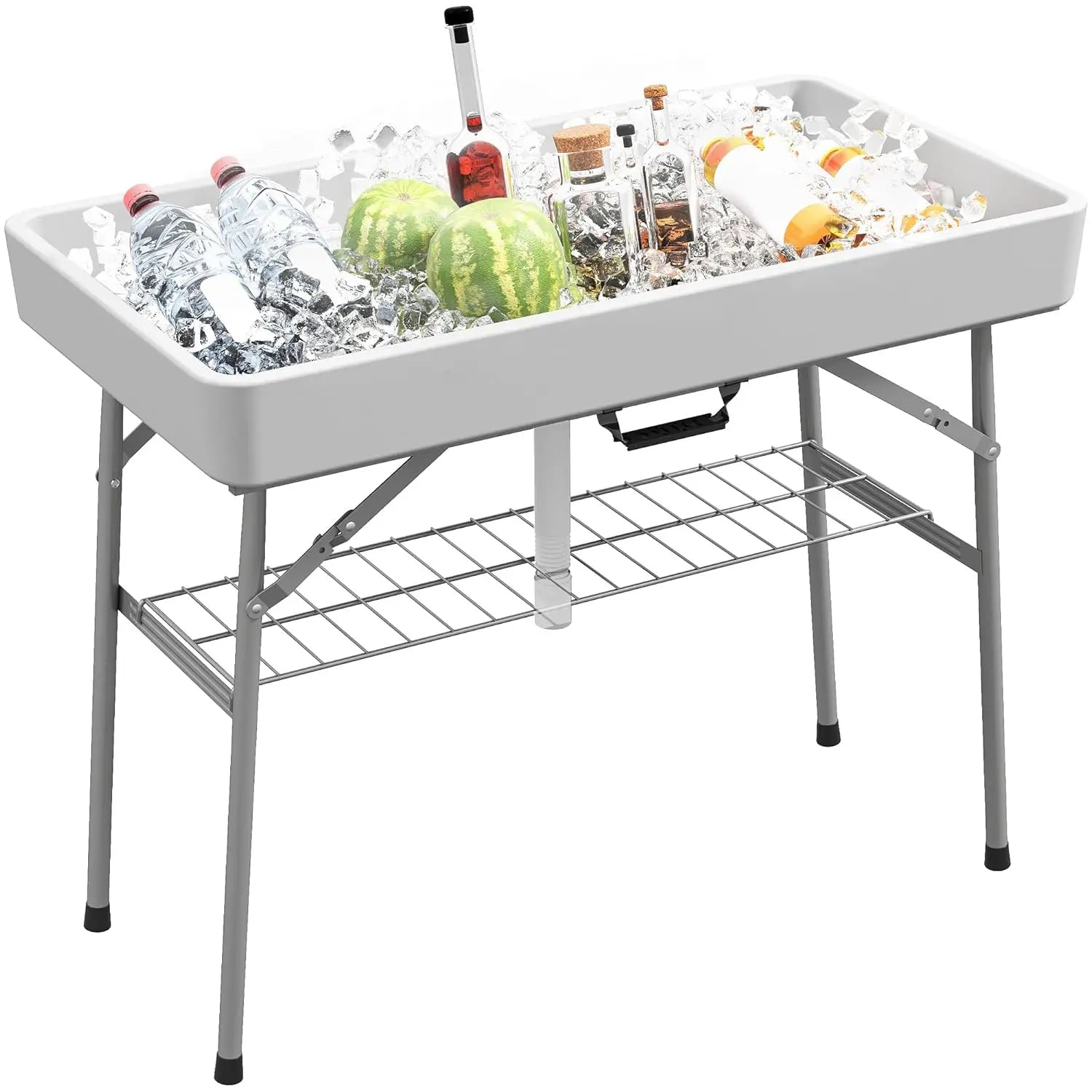3.4ft Folding Ice Cooler Table with Drain, Fill and Chill Table Outdoor with Storage Shelf, Drink Cooler for Parties Picnic BBQ
