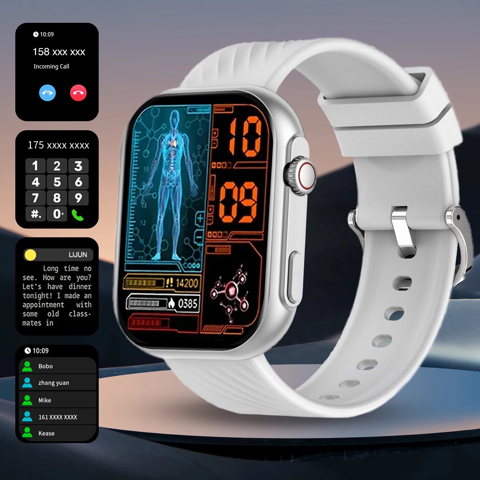 Smart watch, wireless calling, message reminder, multi-sport LED HD screen,