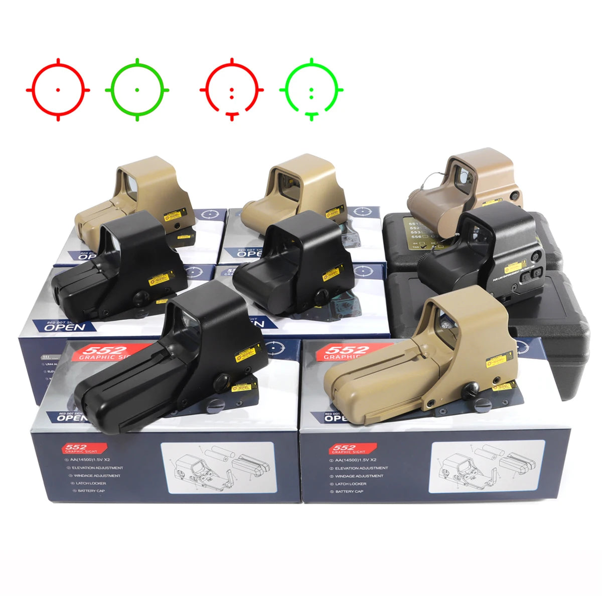 551 552 553 558 Red Green Dot Holographic  Sight Riflescope 20mm Mount Airsoft Gun