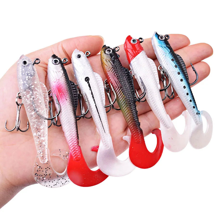 6PCS Wobblers Artificial Baits Fishing Tackle Soft Silicone Bait For Sea Bass Spoon Pike