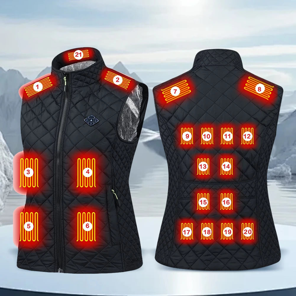 Women 21-zone Electric Heating Vest Autumn and Winter Cotton Vest  Thermal For Women