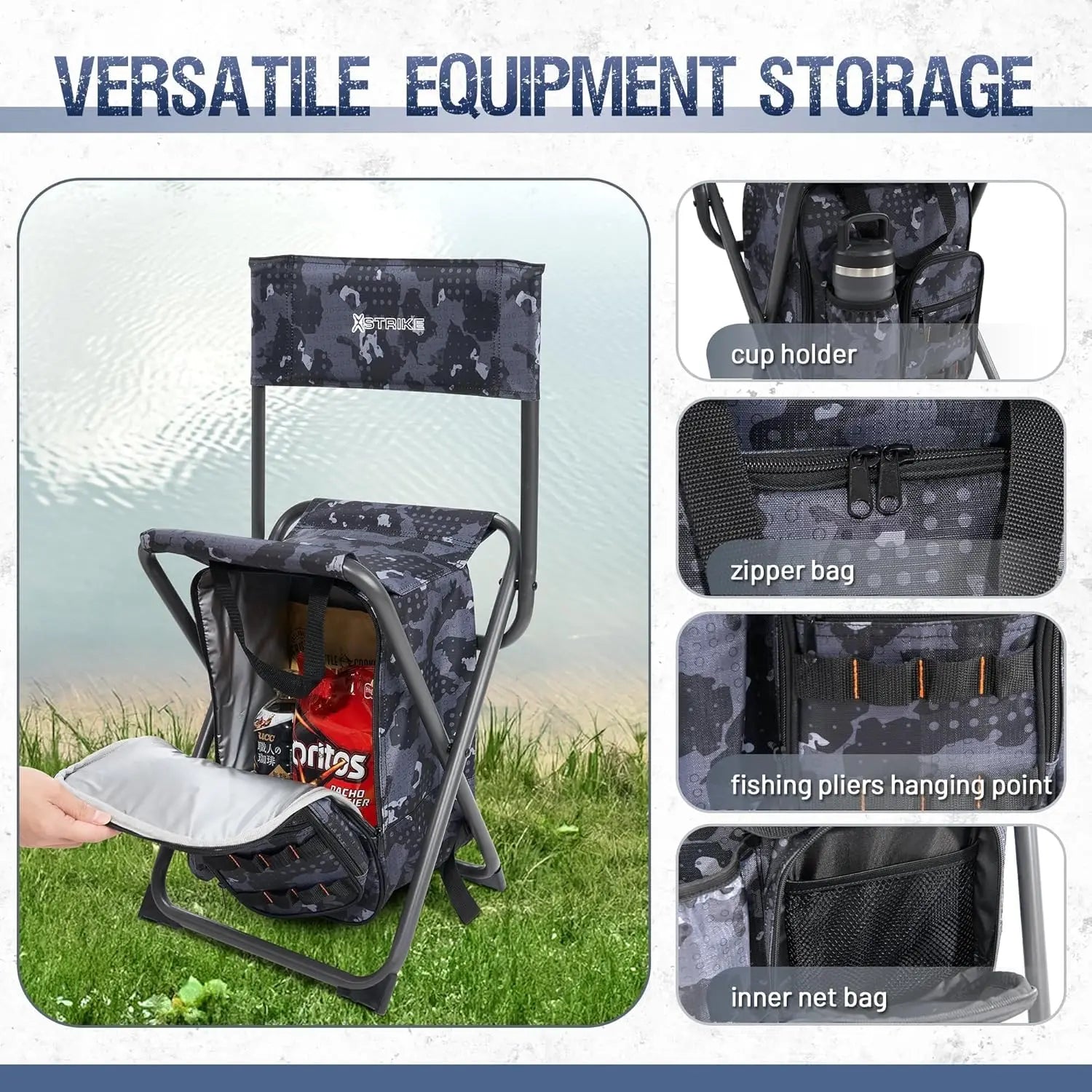 Fishing Backpack Chair with Cooler, Folding Camping Stool for Adults up to 350 lbs, Portable Lightweight for Hunting & Hiking