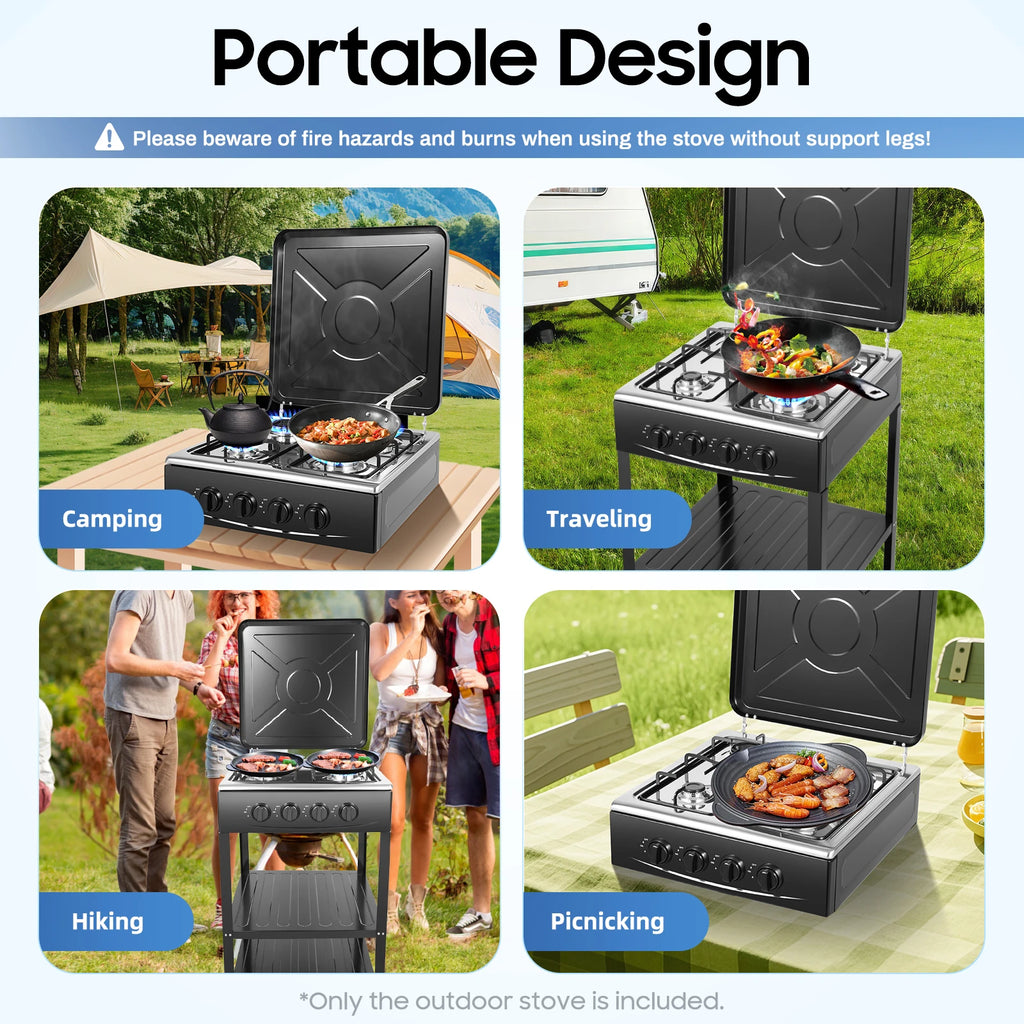 4 Burners Gas Stove Propane Removable Smokeless Barbecue Grill