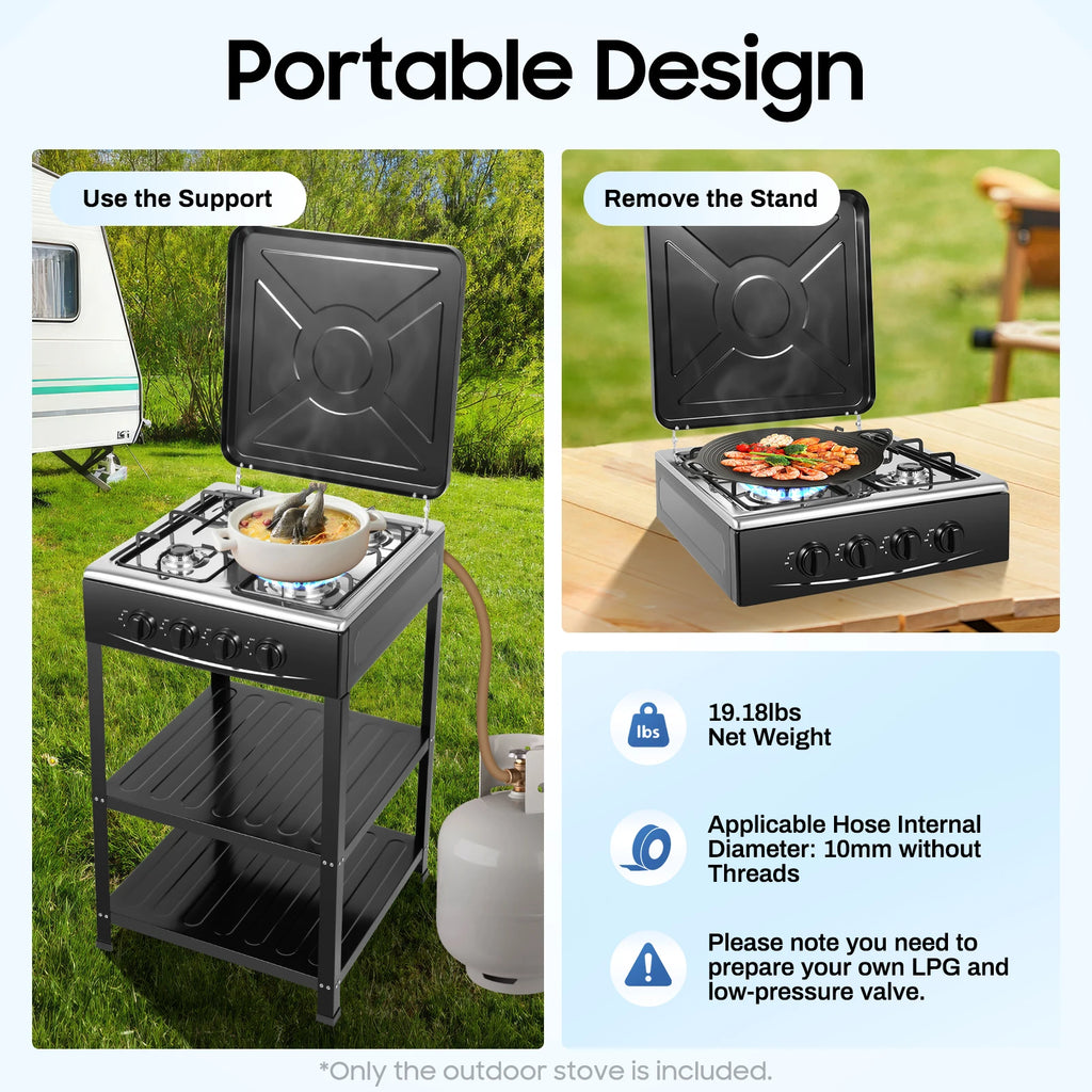 4 Burners Gas Stove Propane Removable Smokeless Barbecue Grill
