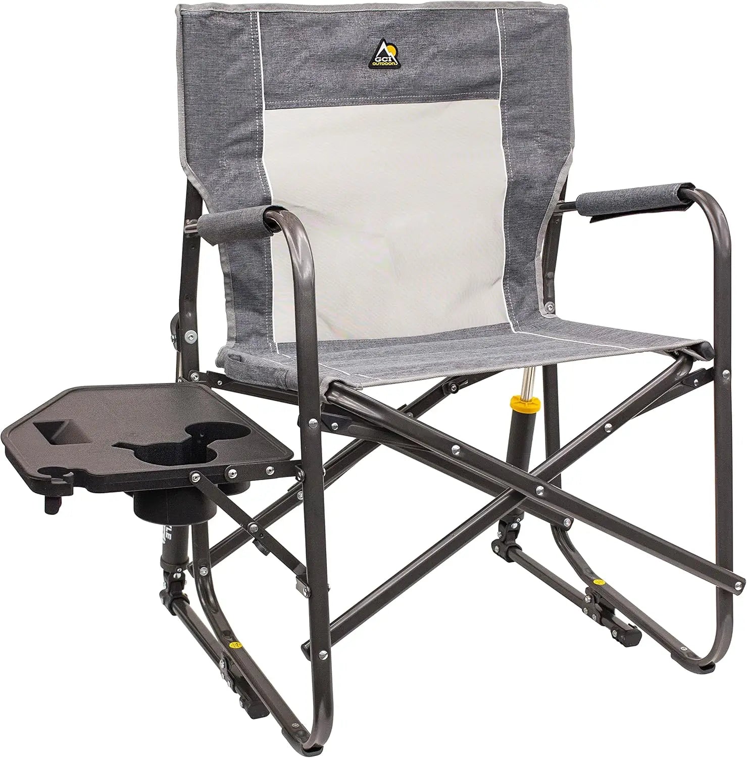 Side Table Camping Rocking Chair, Portable Folding with Armrests, Drink Holder & Comfortable Backrest