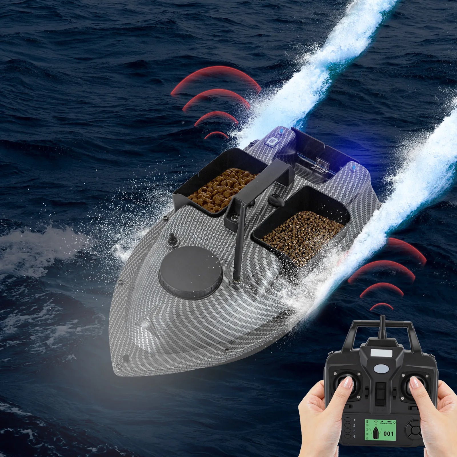 Rechargeable GPS Fishing Bait Boat with 2 Batteries 16 Positioning Points