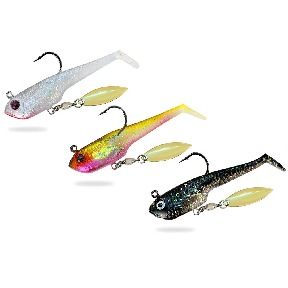6pcs Spin Spoon Sequins Soft Fishing Lures Jig Head Artificial Baits Soft Baits for Trout Bass Shad