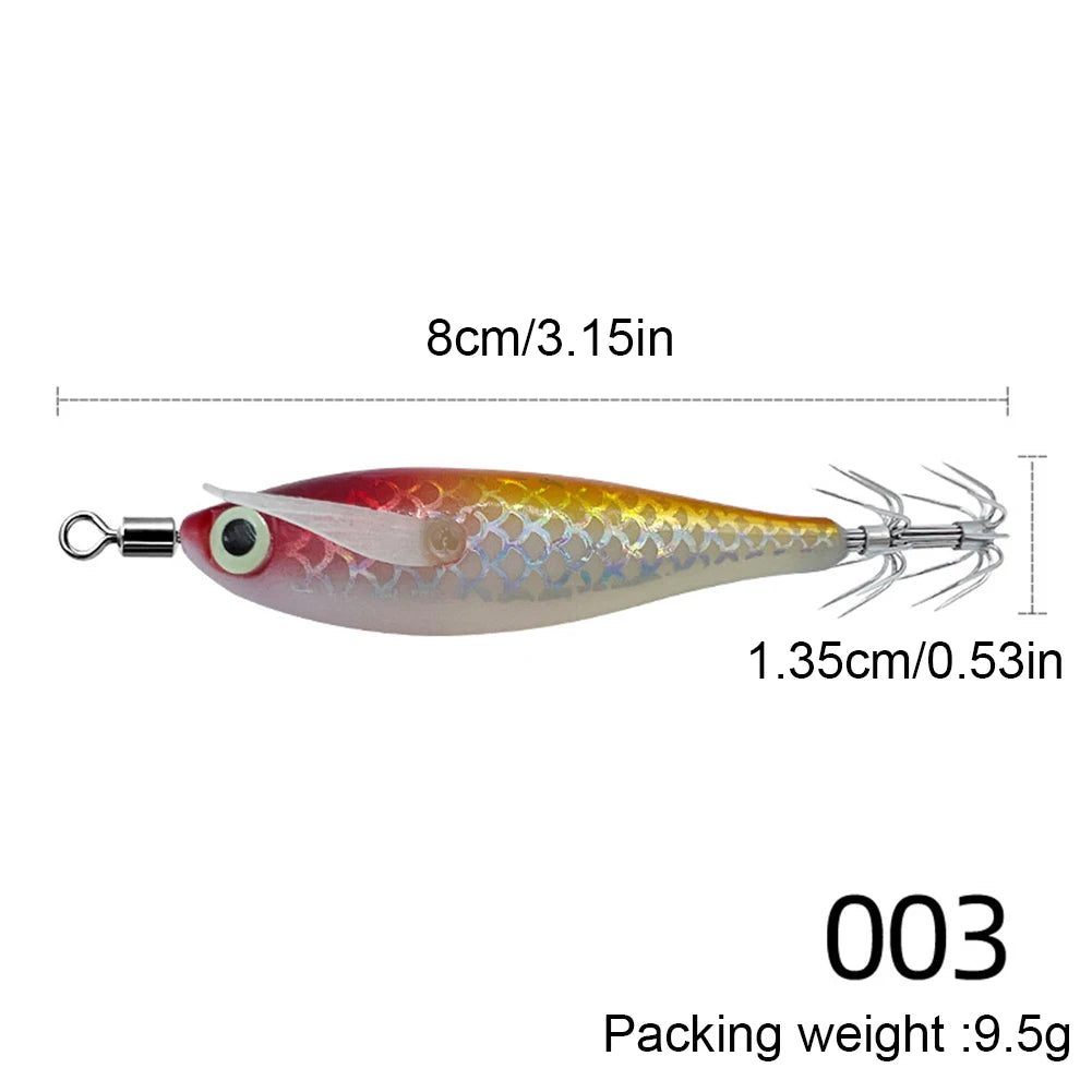 3-1Pcs Squid Jig Hook Fishing Lure Luminous 8cm 9.5g Artificial Fake Octopus Lures Wood Shrimp Cuttlefish