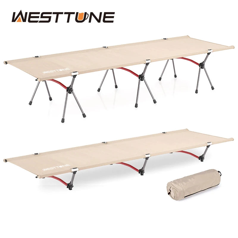WESTTUNE Camping Cot with Leg Extenders Portable Folding Bed Ultralight Aluminum