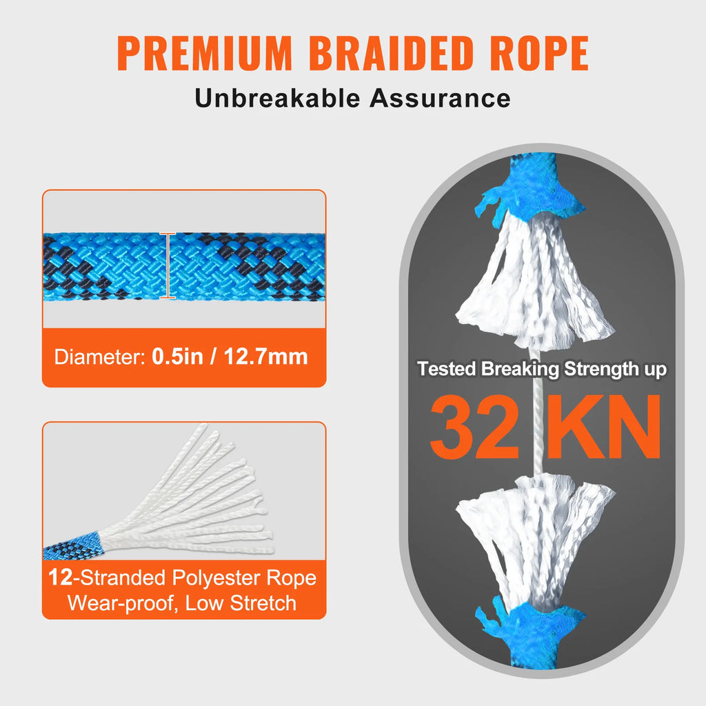 12.7mm Static Climbing Rope 125/150/200ft Outdoor Rock Climbing Rope