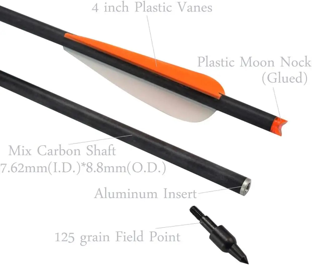 NIKA ARCHERY Crossbow Bolts Carbon Arrows for Target Hunting Outdoor Sport, 12 Pieces