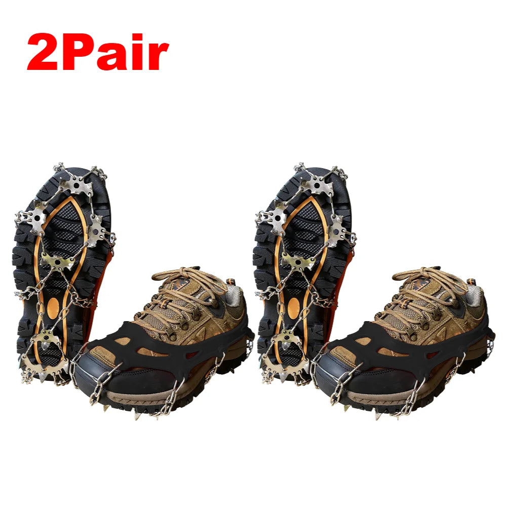 19 Teeth Snow Spikes Crampons Anti Slip Ice Gripper Cleats Chain Claws for Hiking Climbing  Walking Boots Cover ﻿