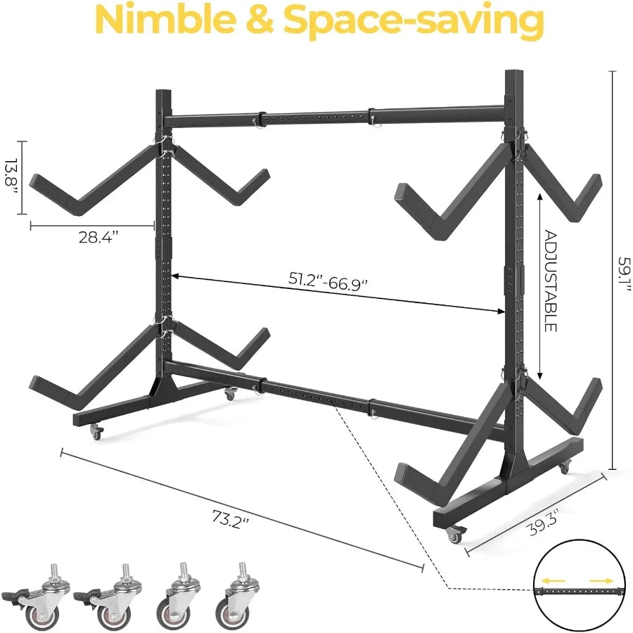 Freestanding Adjustable Kayak Storage Rack With Wheels