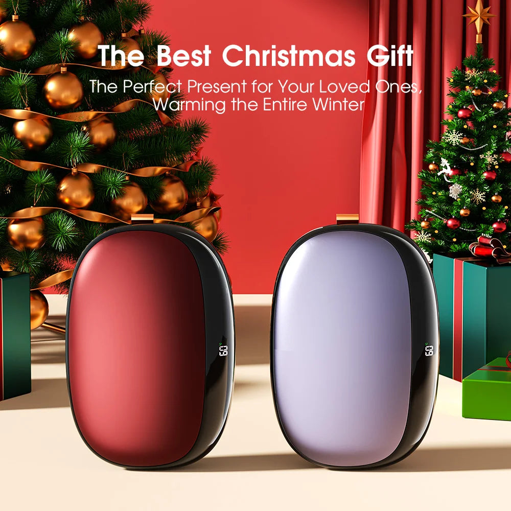 12000mAh Hand Warmer Power Bank, Dual-Side Heating with 3-Temp Control (40°C/50°C/60°C),Compact for Travel