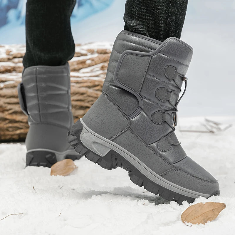 New Warm Men Plush Snow Boots High Top Winter Men's Boots Waterproof Winter Motorcycle Boots Outdoor Anti-Slip Men Hiking Boots