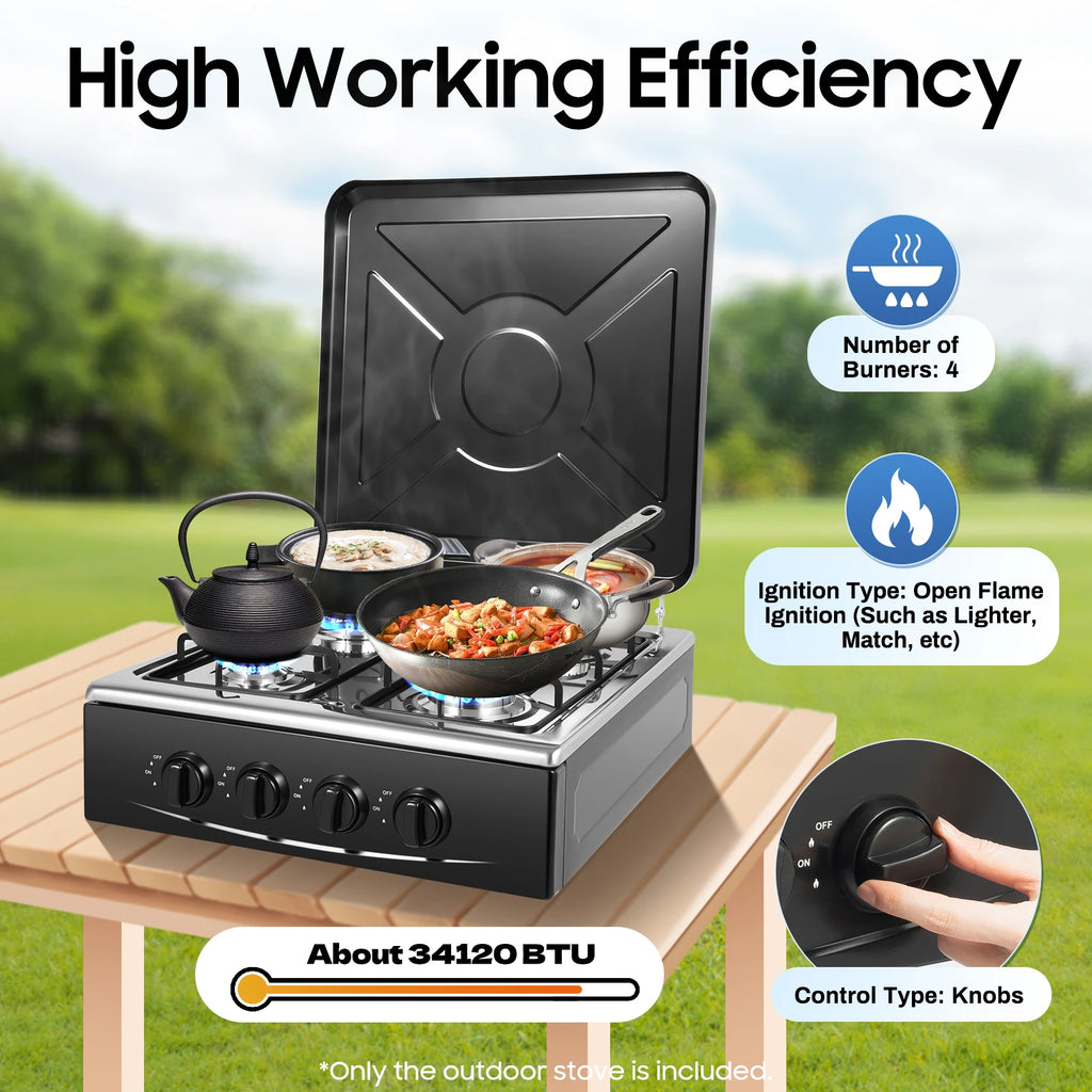 4 Burners Gas Stove Propane Removable Smokeless Barbecue Grill