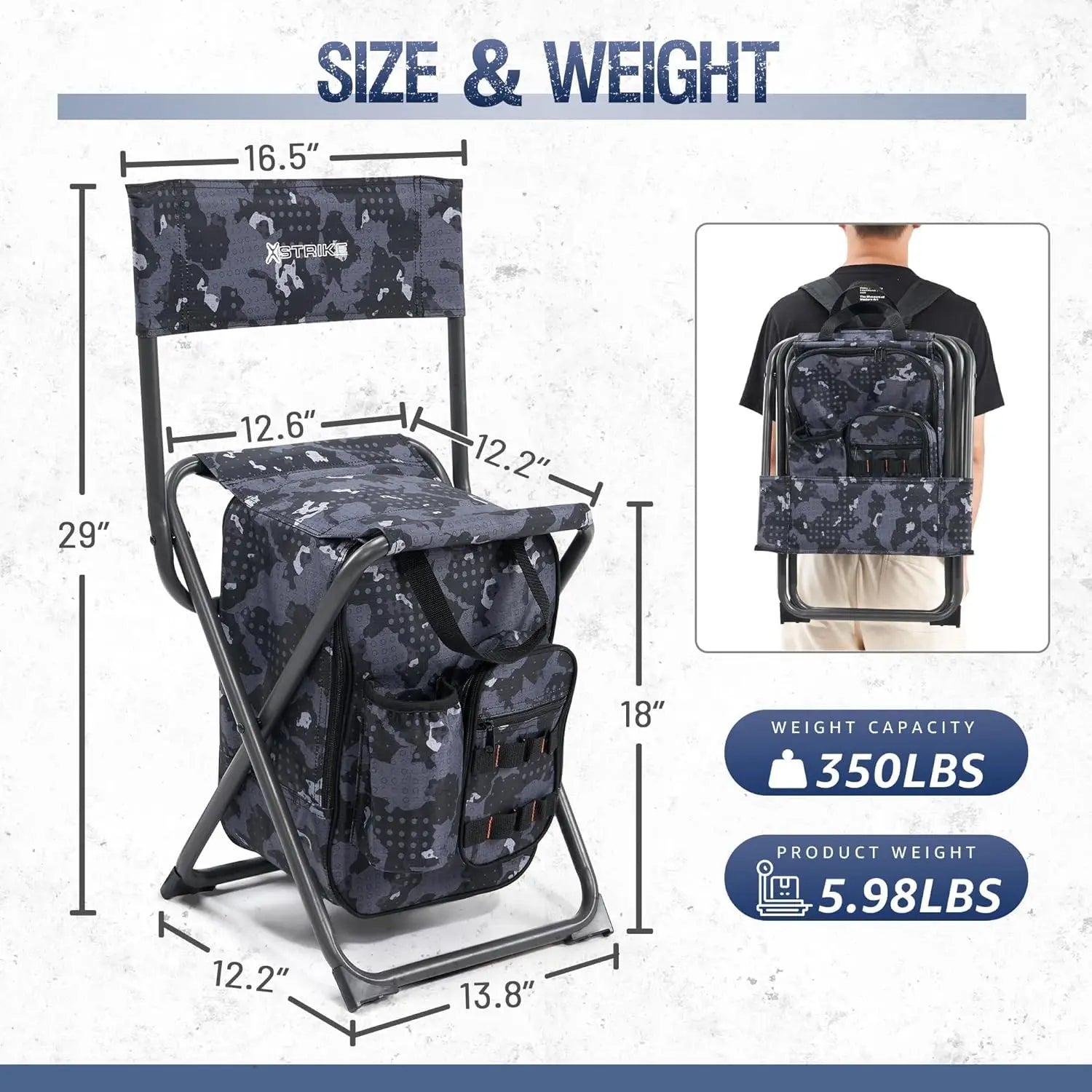 Fishing Backpack Chair with Cooler, Folding Camping Stool for Adults up to 350 lbs, Portable Lightweight for Hunting & Hiking