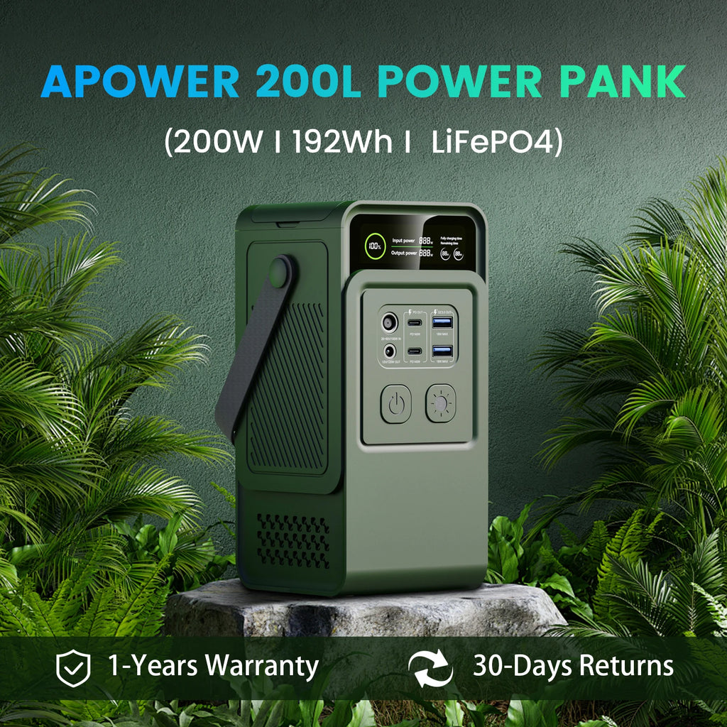 CTOLITY 192Wh Camping Power Station 200W Power Bank 60000mAh LiFePo4 Portable Charger Battery Outdoor Solar Generator Supply