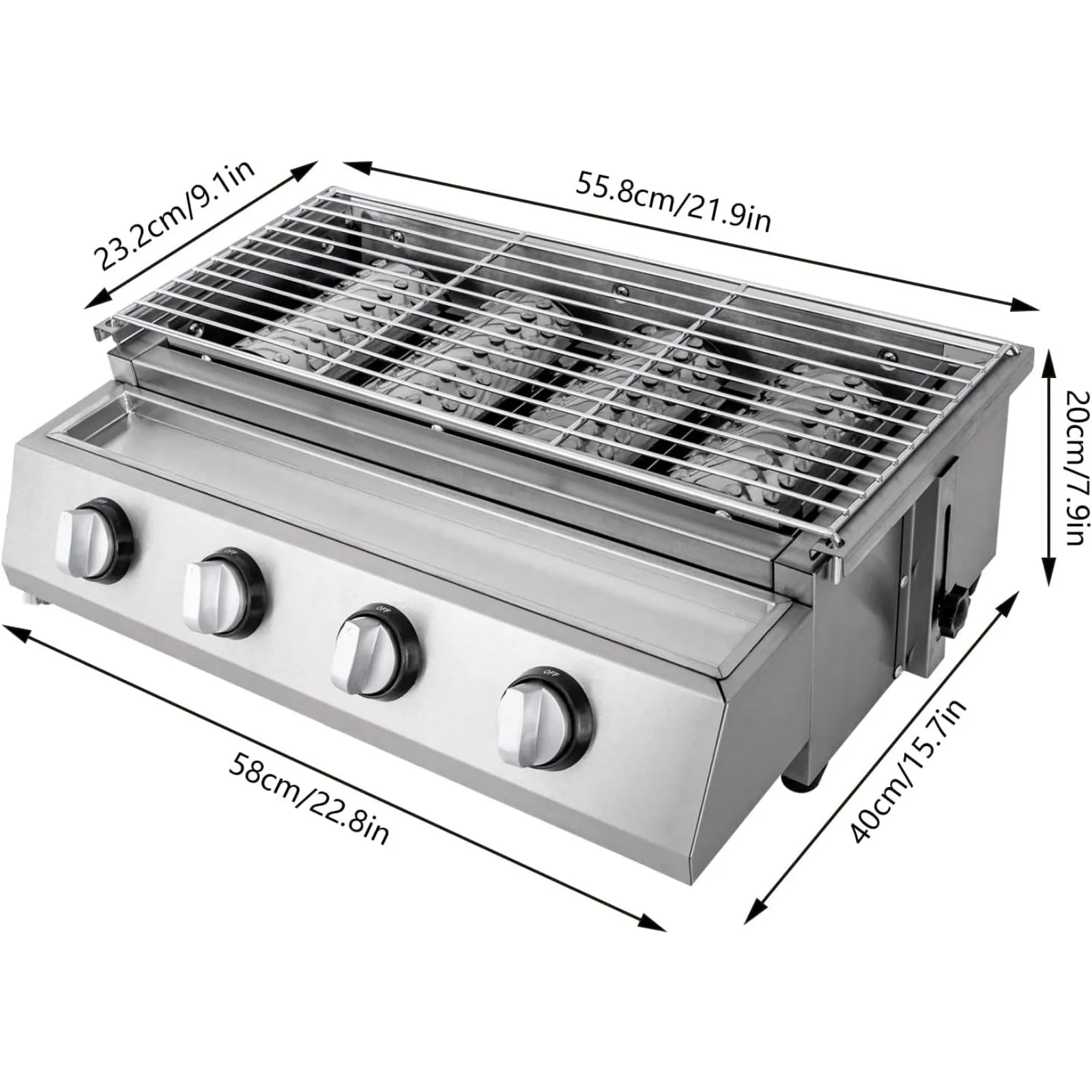 Professional 4-Burner Stainless Steel Portable Tabletop Propane/LPG Gas Grill