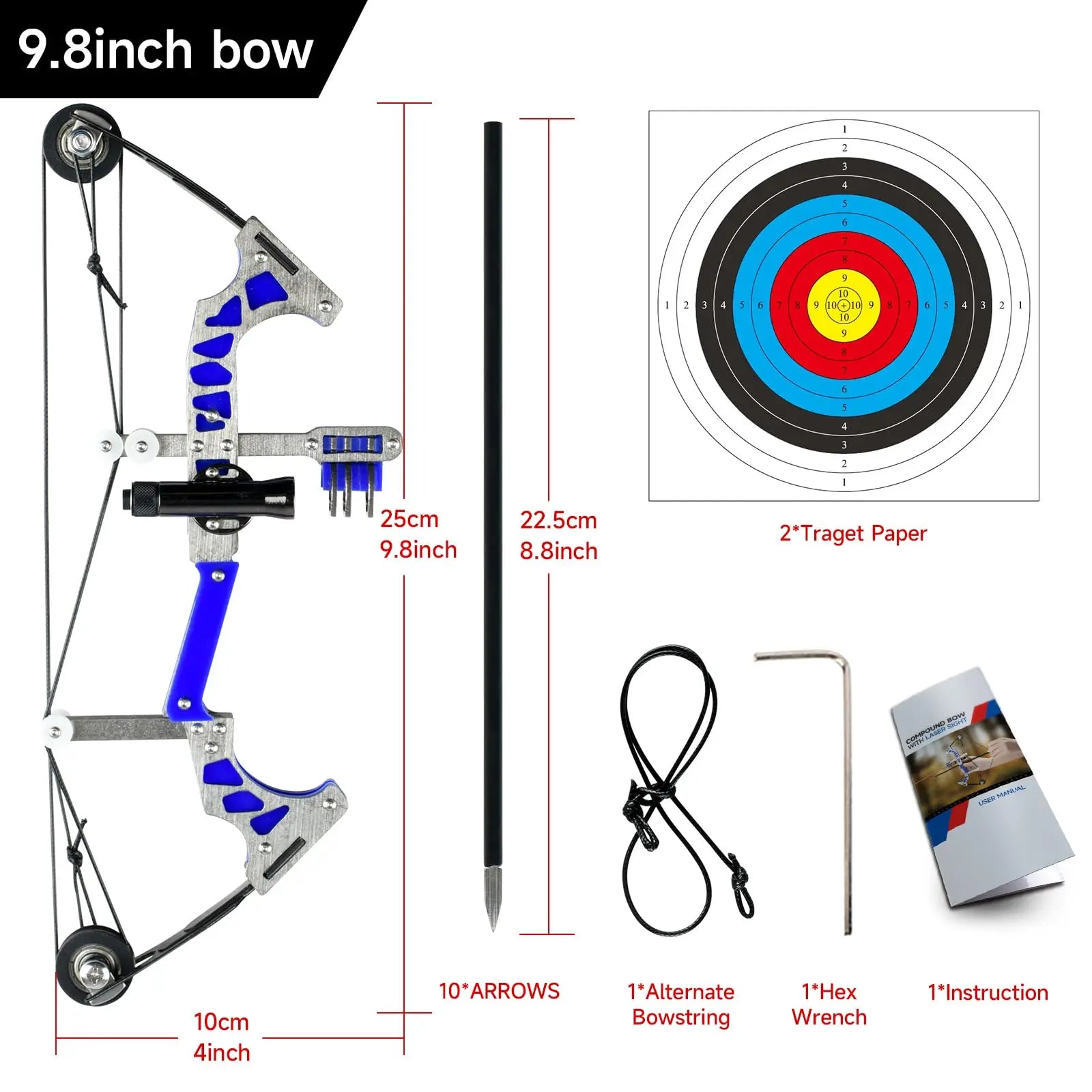 Mini Archery Bow Set 9.8" Mini Compound Bow Mini Hunting Bow Left and Right-Handed General Metal Material Catapult for Shooting