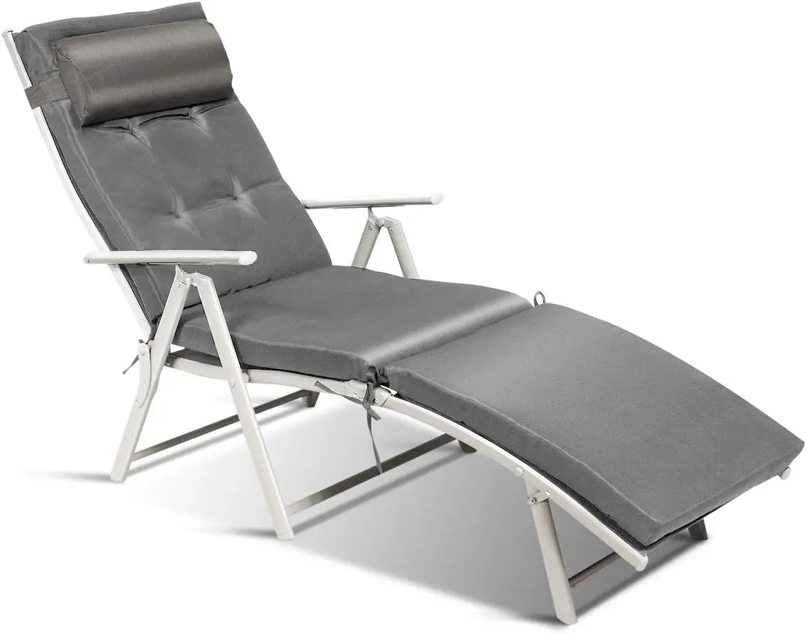 Outdoor Folding Chaise Lounge Chair, Lightweight Recliner Chair w/ 7 Adjustable Backrest Positions