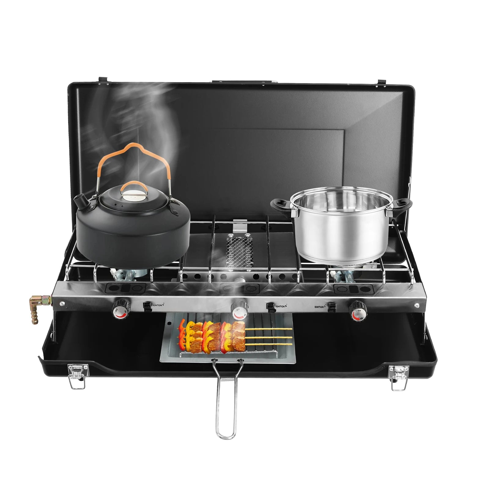 Portable Camping Stove with Griddle 3 Burner Propane Gas Stove