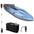 Inflatable Kayak Fishing Boat 1 Person Adult Blue Canoe, with Paddles, Bag, Seats, High-Output Pump, Fin, for Lakes & Rivers
