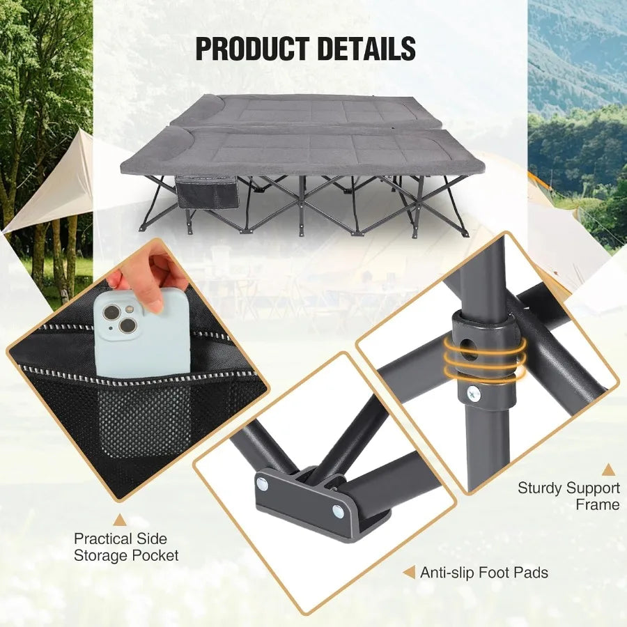 2 Person Extra Wide Camping Cots for Adults 500lbs XXXL Cots Portable for Indoor Office