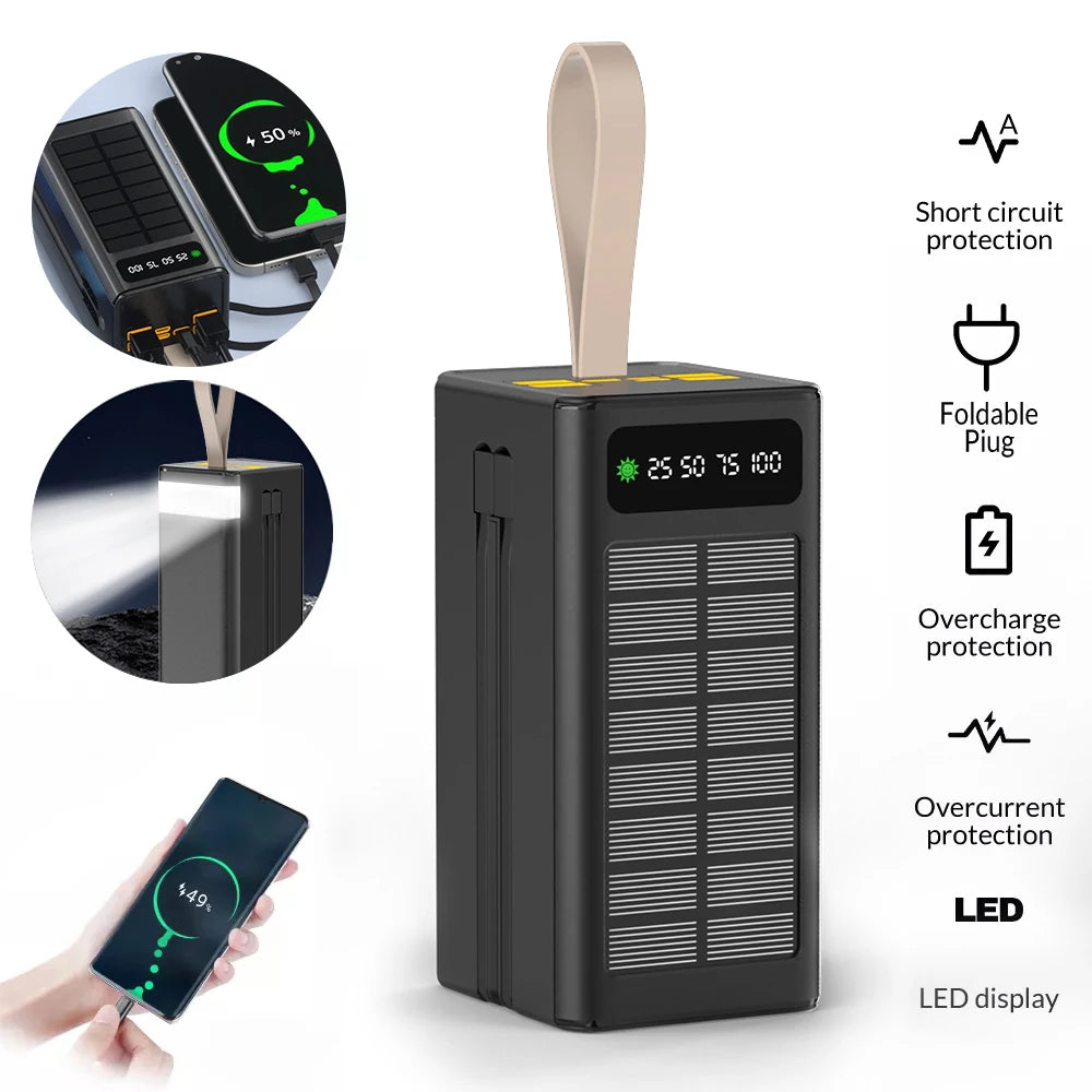 60000mAh large-capacity hanging solar charger, with LED power indicator, 7 input/output ports. Highly recommended