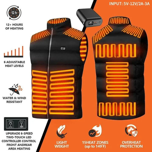 2025 Updated Version Two-touch 15Heat Zones LED Controller Heated Vest For Men & Women With Battery Pack