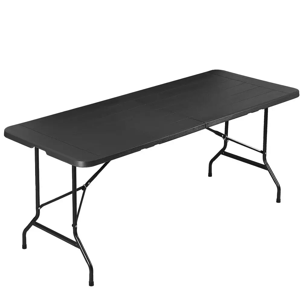 6 FT Folding Table Portable Fold-in-Half Plastic Table for Picnic Camping Black