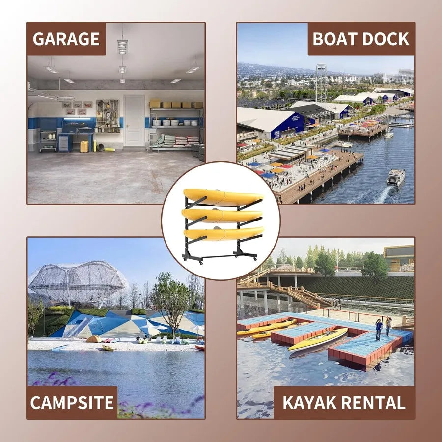 Heavy Duty Kayak Storage Rack with Wheels Adjustable