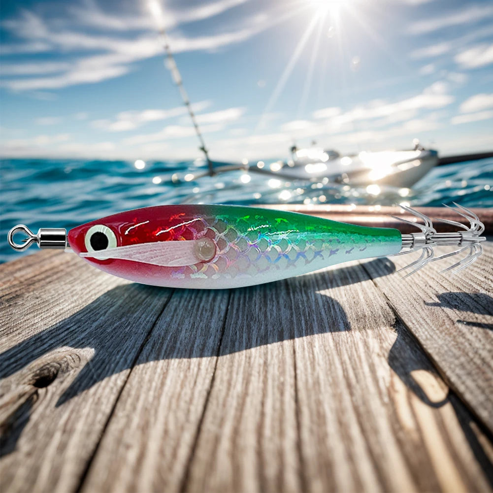 3-1Pcs Squid Jig Hook Fishing Lure Luminous 8cm 9.5g Artificial Fake Octopus Lures Wood Shrimp Cuttlefish
