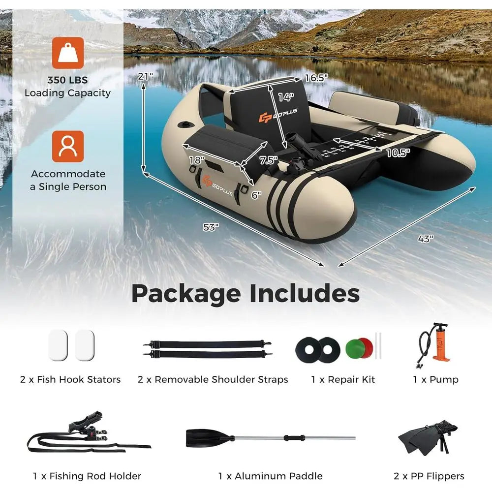 Inflatable Float Tube, Fishing Belly Boat with Fish Ruler, Pump, Storage Bag, Adjustable Straps, Fishing Float Tube for Angling,