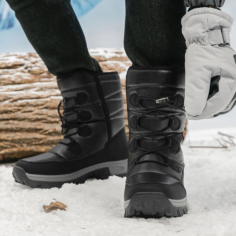 New Warm Men Plush Snow Boots High Top Winter Men's Boots Waterproof Winter Motorcycle Boots Outdoor Anti-Slip Men Hiking Boots