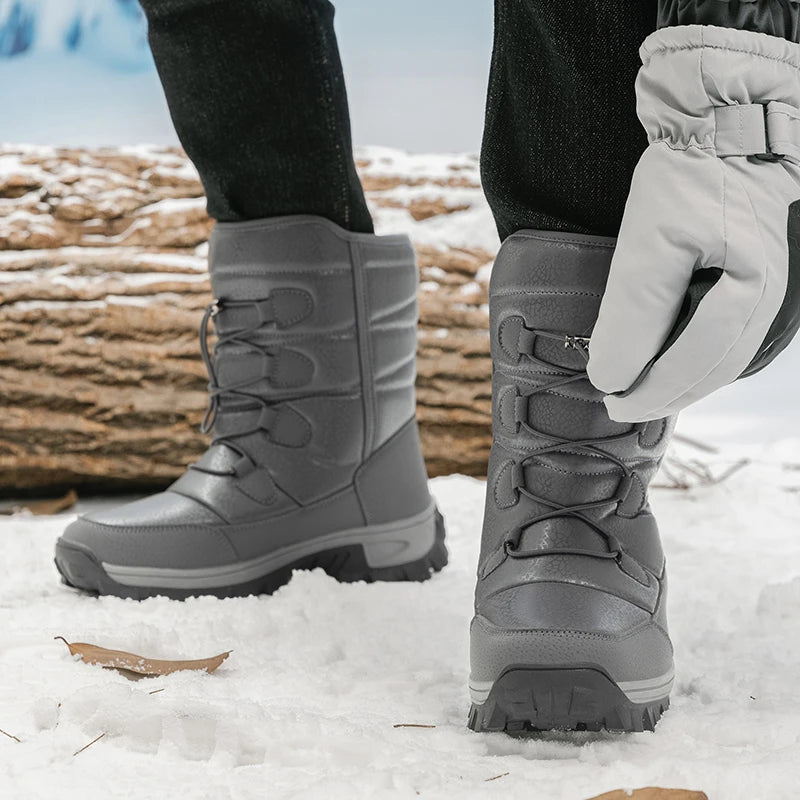 New Warm Men Plush Snow Boots High Top Winter Men's Boots Waterproof Winter Motorcycle Boots Outdoor Anti-Slip Men Hiking Boots