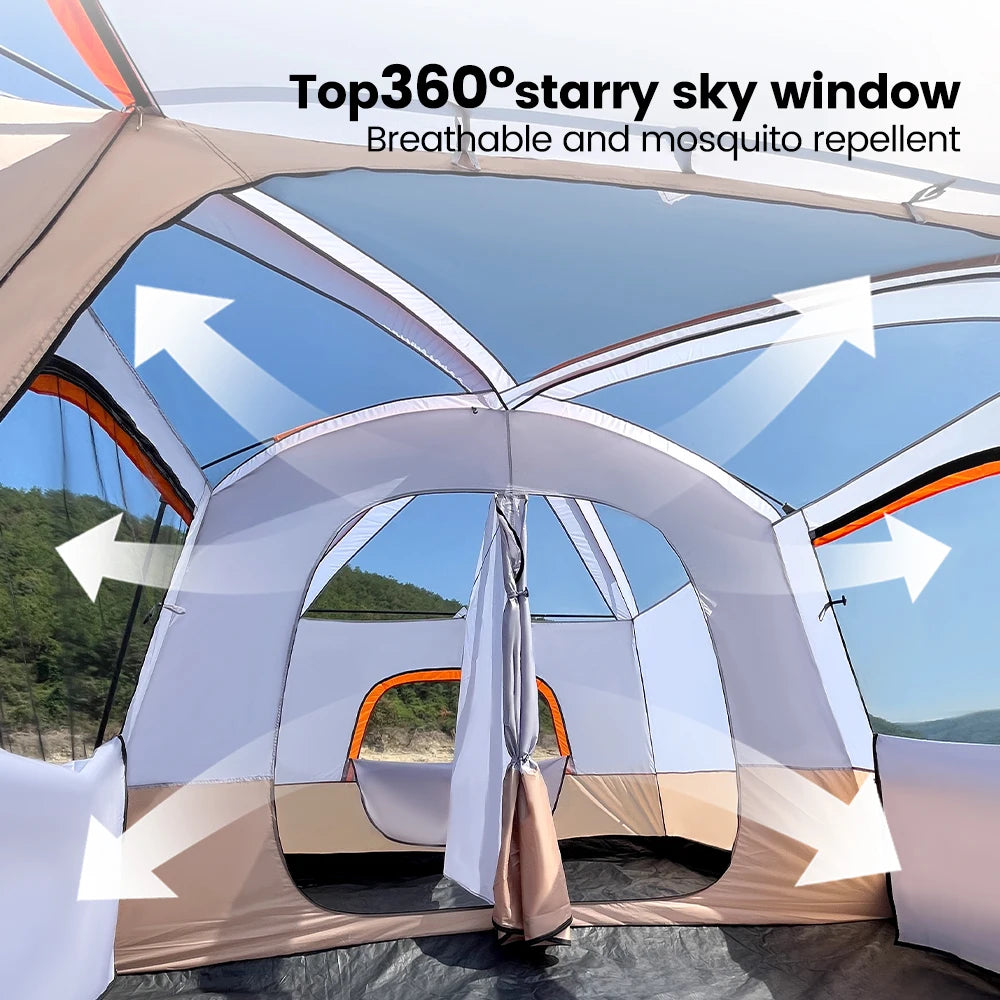 8-12 Person 2 Room Windproof with Sun Protection Mosquito Net Camping Tent for 4 Season