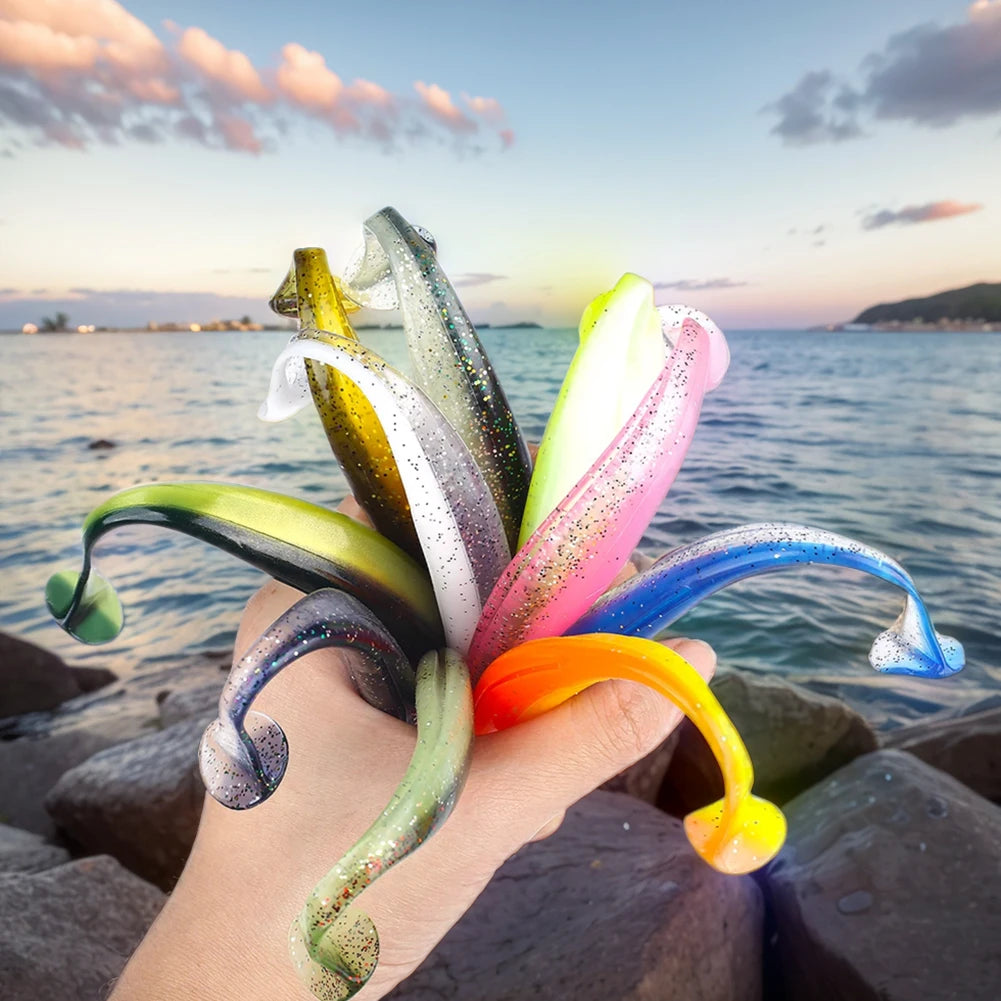 10Pcs 9cm T Tail Worm Soft Bait Plastic Fishing Soft Lure Paddle Tail Swim Baits