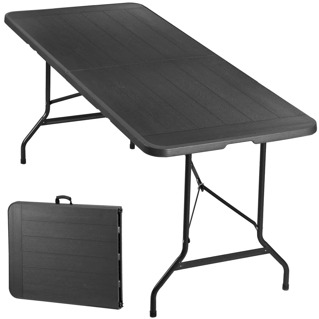 6 FT Folding Table Portable Fold-in-Half Plastic Table for Picnic Camping Black