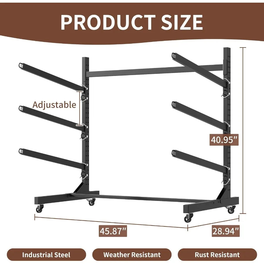 Heavy Duty Kayak Storage Rack with Wheels Adjustable