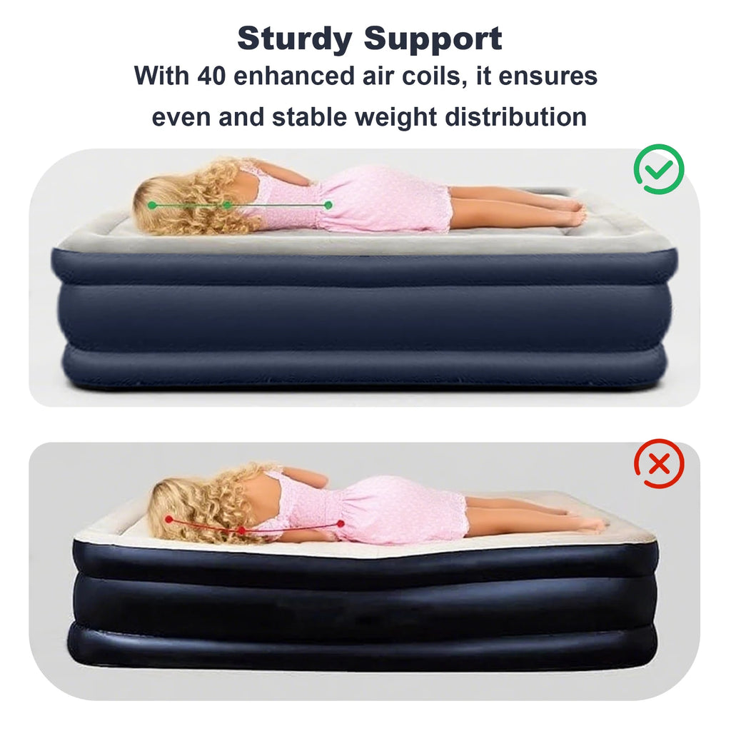 Air Mattress With Electric Air Pump Foldable Inflatable Mattress Mat With Soft Flocked Top